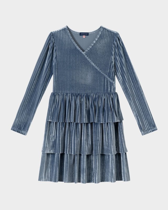 Girl's Ribbed Velvet Tiered Dress, Size 7-